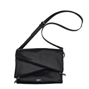 Joe's Jeans Vegan Leather Foldover Crossbody Bag Black Dual‑Zip Purse